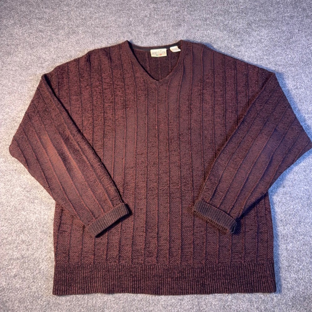 Vintage Giorgio di Firenze Mens V-Neck Sweater Wool Blend Ribbed Knit 90s Large